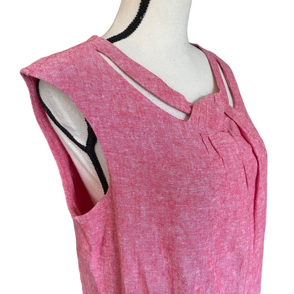 Linea Donna Linen Blend Sleeveless Knot Neckline Pink Pleated Blouse Top Size L - Picture 4 of 10
